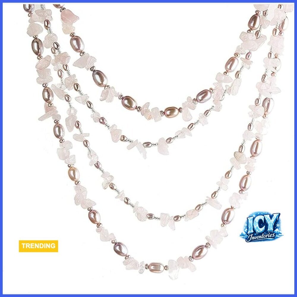 Sterling Silver Freshwater Cultured Pearl & Rose Quartz Necklace Earring Set